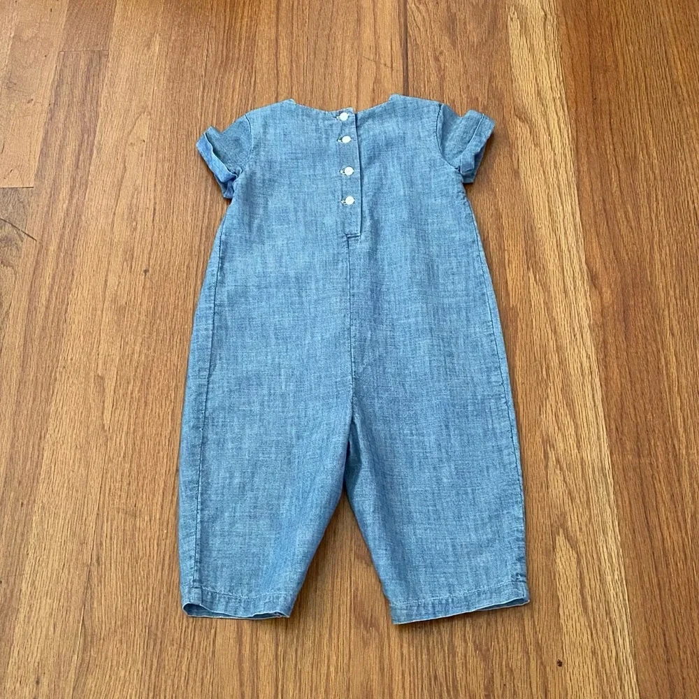 Ralph Lauren Indigo Chambray Blue Smocked Jumpsuit